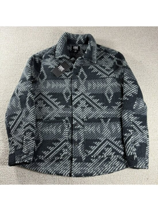 Frye Other - Frye Aztec Pattern Striped Button Up Fleece Jacket Gray Black Men’s Size Medium